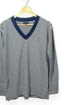 Tommy Hilfiger Women’s V-Neck Striped Pullover Sweater in Navy/White Size S