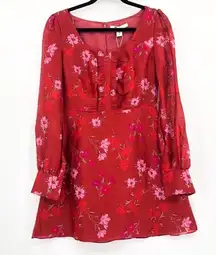 TALULAH La Maison  Revolve Dahlia Mini Dress Floral Red Long Sleeve Ruffles NEW