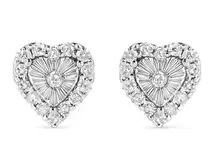 Haus of Brilliance Sterling Silver Round-Cut Diamond Heart Stud Earrings NEW