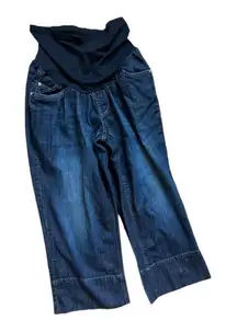 Womens Motherhood Maternity Dark Wash Half Panel Denim Jean Capris - Sz 1X