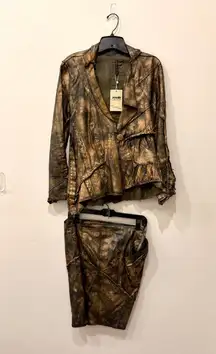 Tatiana Palnitzka Blazer and Mini Skirt Set Navy Green/Gold Women's Size Small