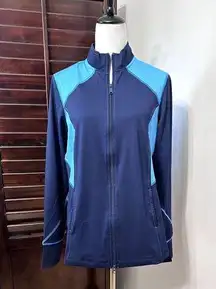 Natori Womens Track Jacket Blue Color Block Long Sleeve Activewear Zipper M