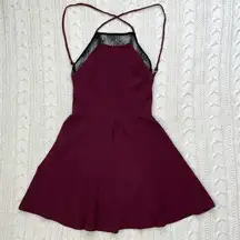 REFORMATION Cambridge Backless Lace Trim Mini Dress in Burgundy