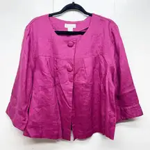 Spiegel Babydoll Linen Vtg Button Front Womens 3/4 Sleeve Pink Blazer Jacket 18W