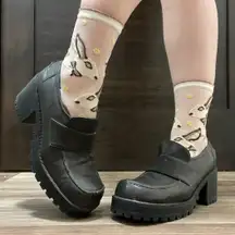 Vintage Y2K Brown Faux Leather Chunky Platform Heeled Loafers