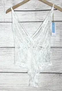 NWT Cupshe White Floral Lace Teddy Bodysuit Wedding Bridal Lingerie Size Large