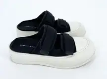 Charles & Keith Canvas Platform Sneaker Mules Black Size 35 (US 5)