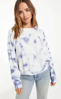 Z Supply Care Cloud Blue and White Tie-Dye Sweatshirt size Medium
