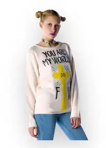 VHTF: new UNIF ♱ You Are My World FTW Sweater ♱ Cozy Intarsia Knit ♱ Ivory Pink