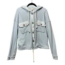 COMO VINTAGE Light Blue Waffle Knit Hooded Button Front Shacket Size L