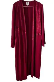 Vintage long open front maxi robe duster cardigan snakeskin satin insets size L