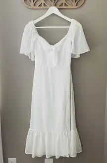 Lulus Only Lovers Swiss Dot Short Cape Sleeve Midi Dress White Sz XS