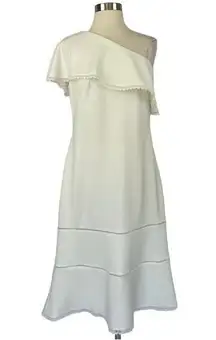 Ralph Lauren Women's Cocktail Dress Size 8 Ivory White One Shoulder A-Line Midi