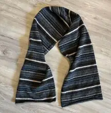 GAP 100% Lambswool Scarf  11” Wide X 57” Long Gray Black Blue White Striped Warm