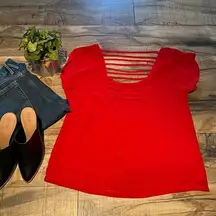 S&S Clothing Women’s Large Red Back Cut Out Short Sleeve Going Out Top Cute