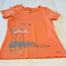Life is Good Womens Size Small Peach Orange Crusher Tee Shirt Flamingo‎ Coastal