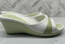 Crocs  Sassari Wedge Heel Sandals Slip On Slides Lime Green Shoes Women's Size 10