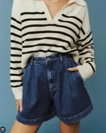 NWT Reformation Francis High‎ Rise Pleated Shorts in Blue Soft Denim 26 $148