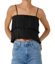NWT ASTR The Label Calita Pleated Tier Crop Top Black Women's Medium