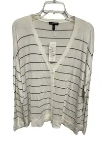 Eileen Fisher White Graphite Striped Tencel Stretch V-Neck Cardigan Medium NWT