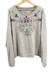 Luna Mercantile Co Anthropologie Tiger Embroidered Sweatshirt Gray Size L