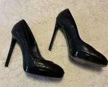 Christian Dior Black Leather Cannage And Patent Round Toe‎ Pumps Size 36