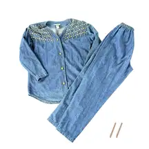 Blue Denim Studded Jacket and Pants Set blue Jean 1980’s vintage