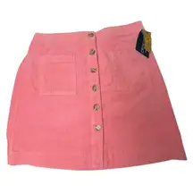 Cremiuex Pink Corduroy Button Front Pocket A-Line Mini Skirt Size 14‎