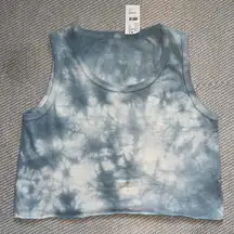 Raw Hem Cropped Blue White Tie Dye Tank Top