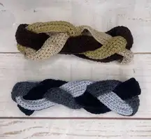 Handmade • Crochet • Set of 2 Braided Headbands • Gray • Brown • Spring …
