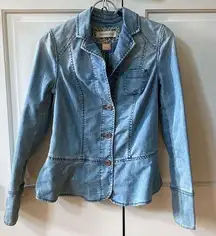 Pilcro and the Letterpress Peplum Denim Jean Jacket Blazer Size 4 Twist Details