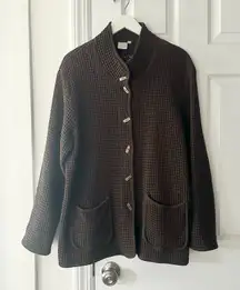 FOCUS Cotton Chocolate Brown Waffle Texture Lagenlook Wood Buttons Jacket XL