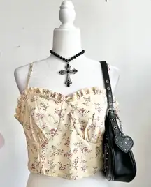 Yellow Floral Corset Top, Coquette, Cottagecore, Romantic, Balletcore, Large‎