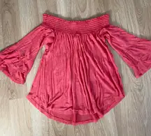 Coral Flowy Off The Shoulder Top