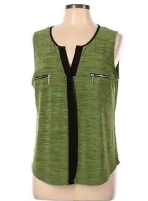 Ava James Sleeveless Split Neck Blouse Green Marled