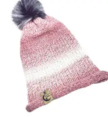 Handmade pom hat rose pink knit slouchy removable faux fur pompom adult winter