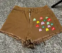 SHEIN Brown Floral Jean Shorts