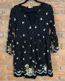 Entro Dress Womens Small Black Floral‎ Polka Dot Criss Cross Neck Cottage Core