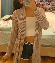 Maroon And White Striped Cardigan