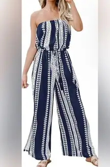 NWOT  Strapless Waist-Tie Slit Leg Lightweight Jumpsuit