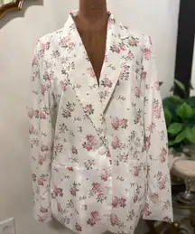Floral Print Blazer Women's TCEC Pink Roses White Spring Summer Jacket
