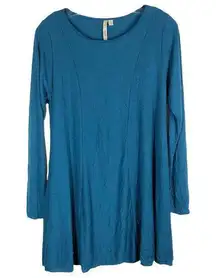 Comfy USA Womens XS Tunic Top Blue Scoop Neck Blouse Swing Rayon Stretch 966