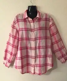 Women's Jones Wear Sport Pink Plaid Button Down Shirt Size M