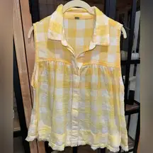 Free People blouse tank Hey There Sunrise Button Down top cottage core gingham