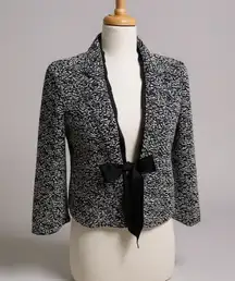 Ann Taylor Jacket Blazer Sz 4 Black Bow Closure Marled Short Office Careerwear