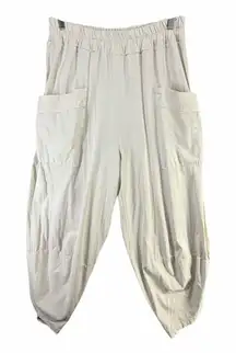 Stella Milani Harem Pants Women M Beige Tulip Hem Petal Cuff Relaxed Boho Baggy