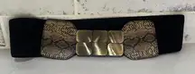 Black and Gold Wide Belt with Snakeskin Detail