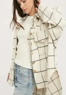 Miou Muse Medium Oversized Ivory with Black Grid Design Flannel Shacket