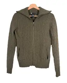 Carole Little Womens Full Zip Cardigan Size M Lambs Wool‎ Cable Knit Cabin Core