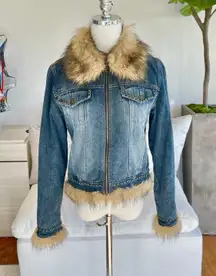 Dolls Kill Y2K Giacca Paris Hilton Denim Cropped Jacket with Fur Lining Size S